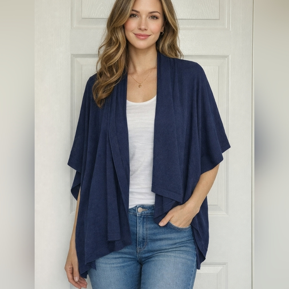 St. John Open Front Draped Cardigan Size Medium Navy blue
